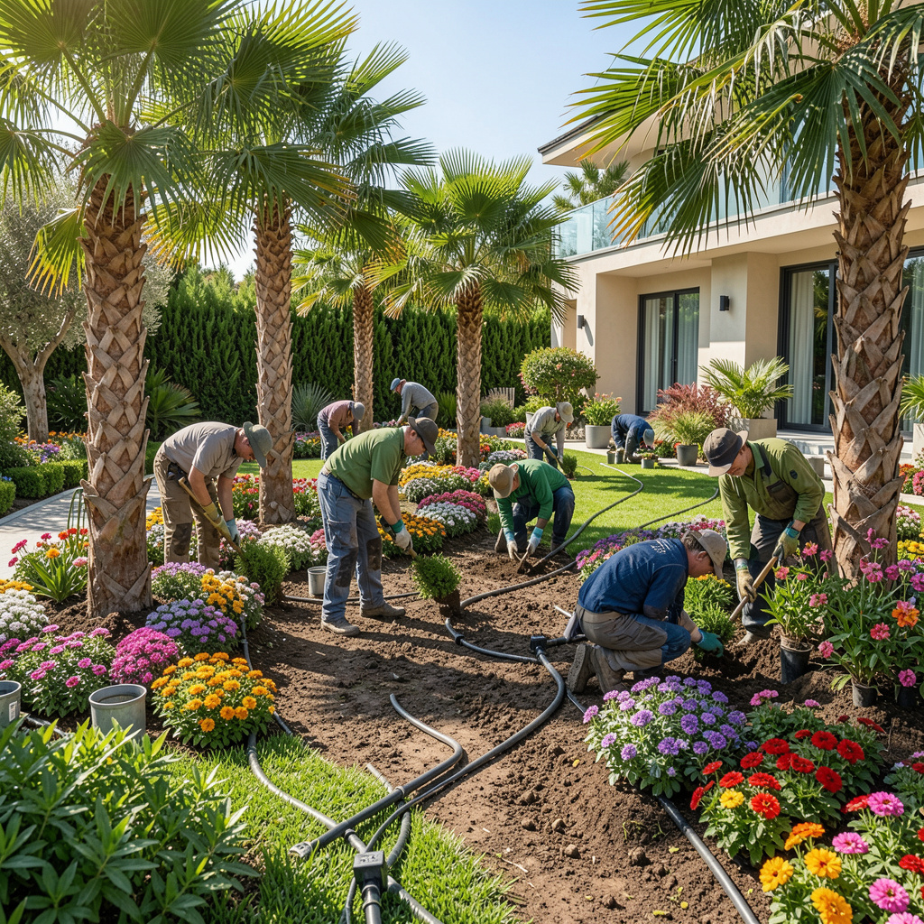 زراعة الأشجار والورود والنخيل