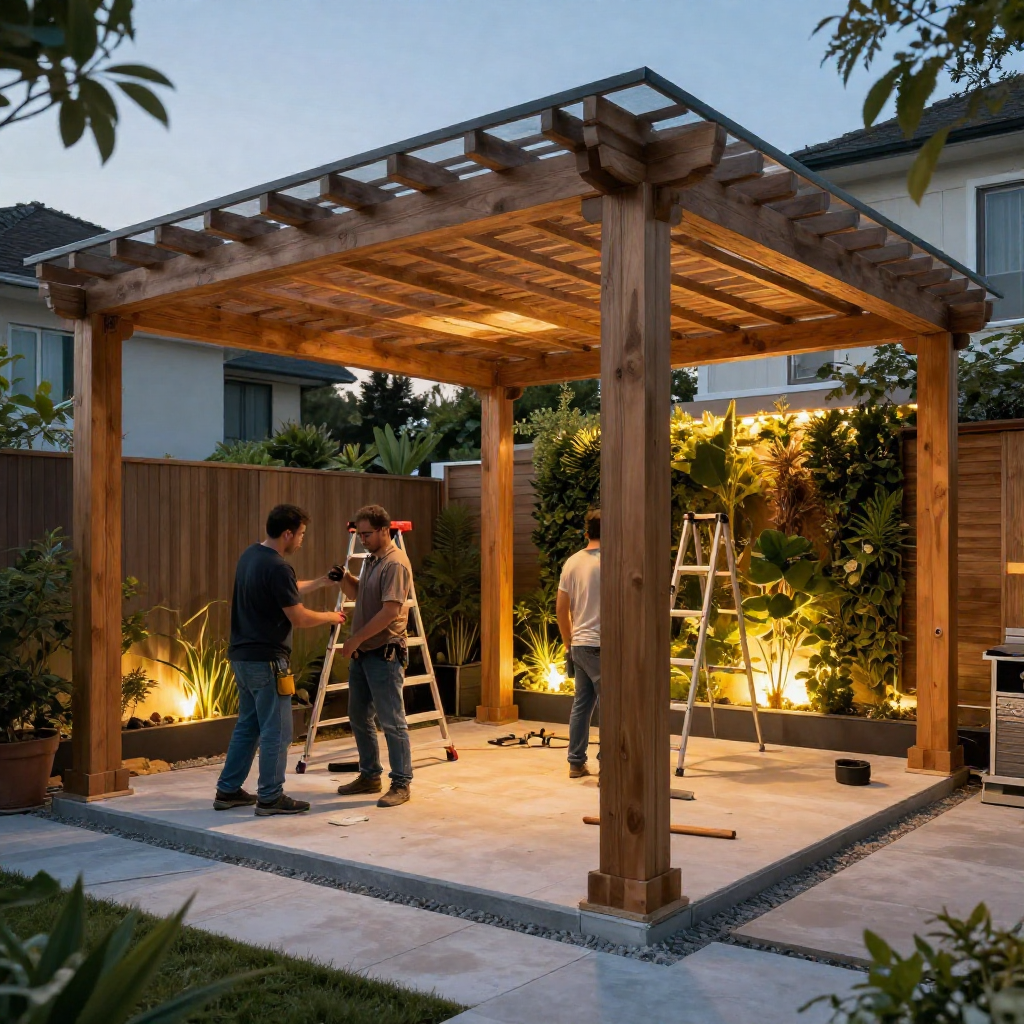 freepik team of workers building a modern wooden pergola i 21148