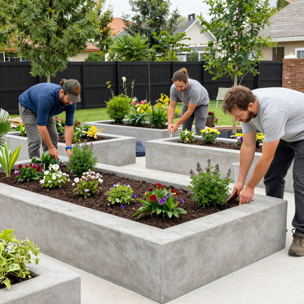 freepik team of workers installing modern garden planters 89172