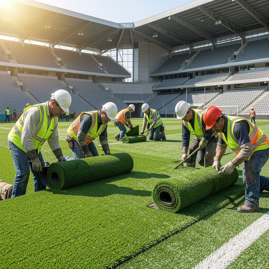 freepik workers installing artificial grass on a football 36421
