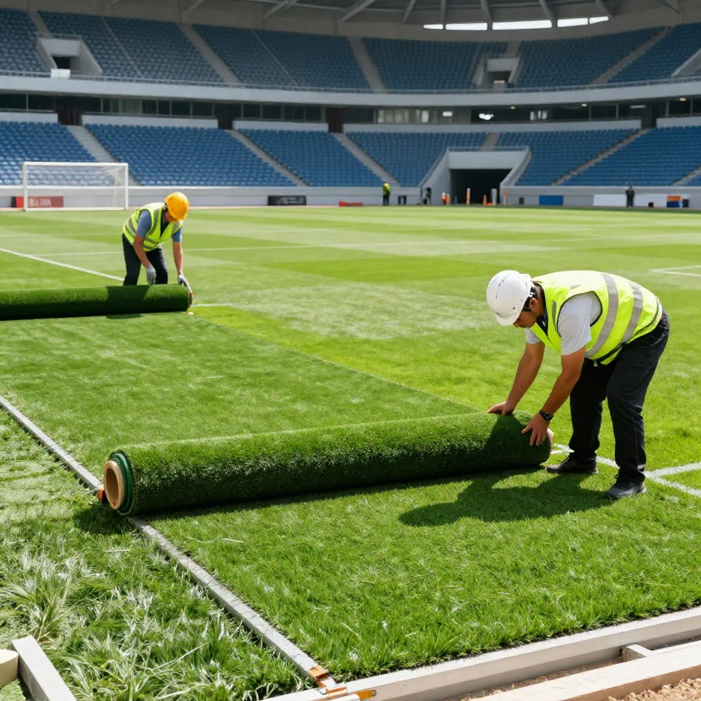 freepik workers installing artificial grass on a football 36422